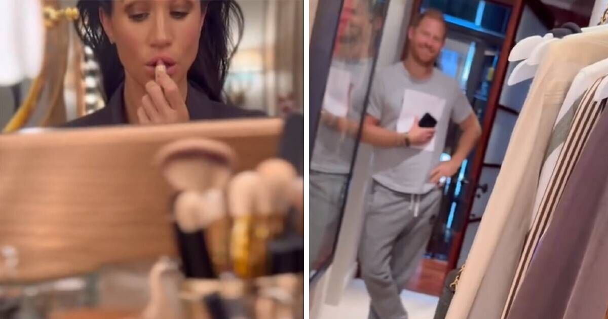 Meghan Markle catches Harry barefoot in bizarre new video showing off clothes and shoes
