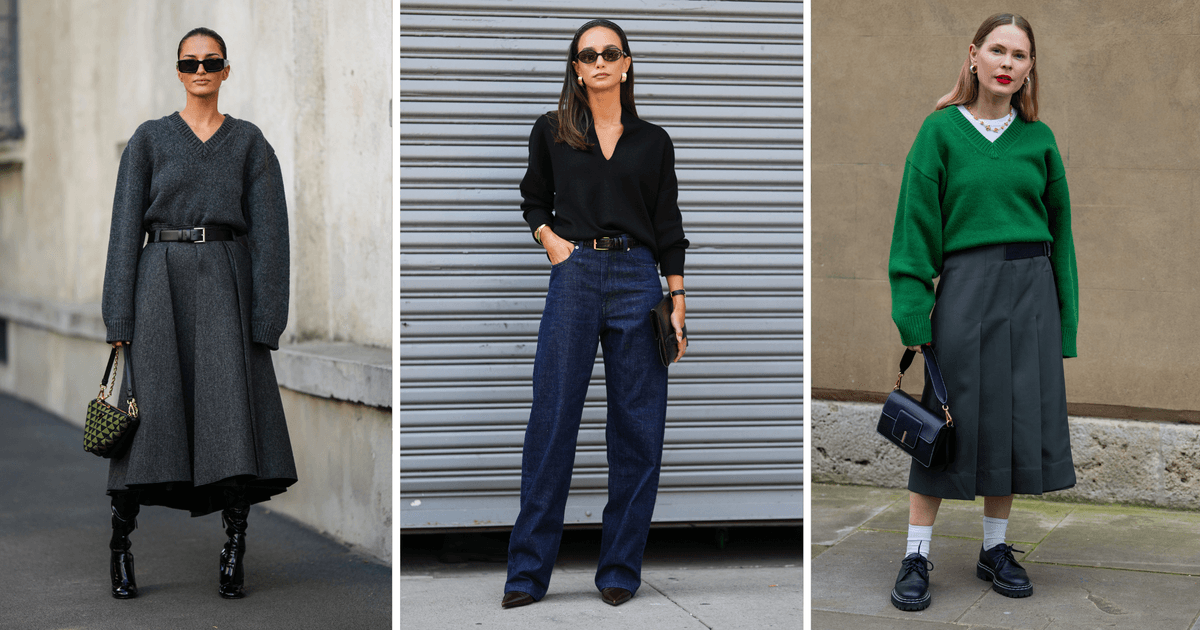 So tragen stylische Frauen ihren V-Neck-Pullover im Herbst