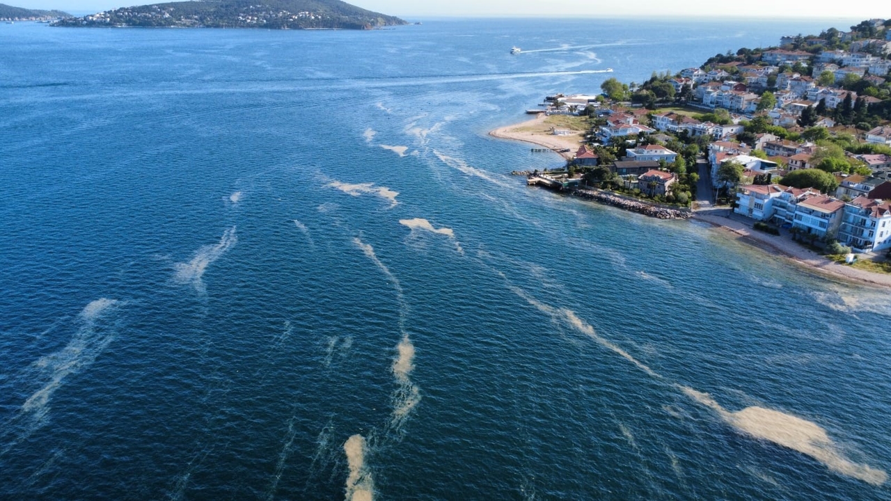 Mucilage alert off Kınalıada, sea slobber seen from the air