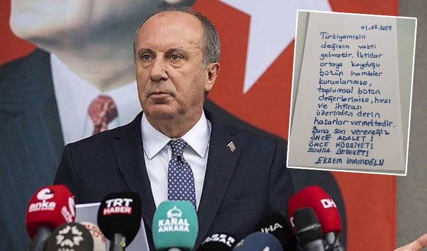 Muharrem İnce shared İmamoğlu's message: Justice first, freedom first, then abundance